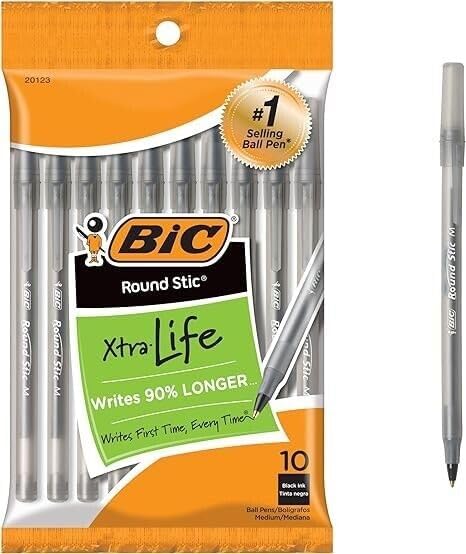 BOLÍGRAFO BIC ROUND STIC XTRA LIFE TINTA NEGRA, PAQUETE DE 120 UNIDADES - 1