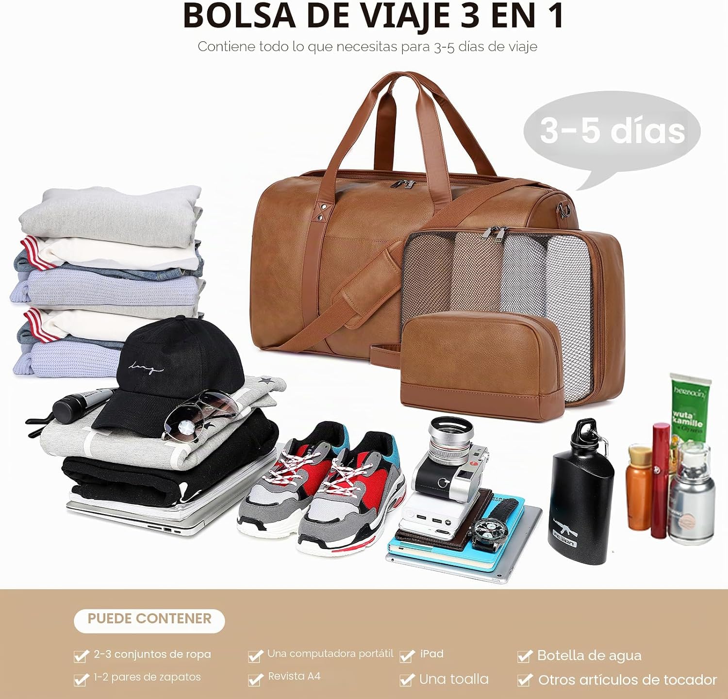 MALETA WEEKENDER WOGARL 3 PIEZAS CUERO SINTÉTICO UNISEX - 3