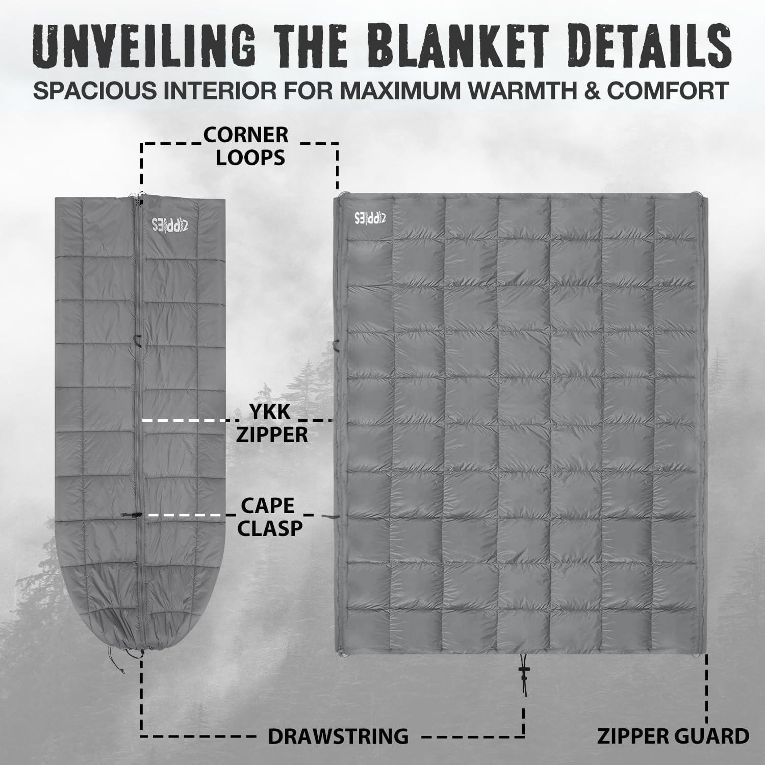 MANTA TÉRMICA ZIPPIES 3M THINSULATE 79 X 61 PULGADAS MULTIUSOS PARA CAMPING - 4