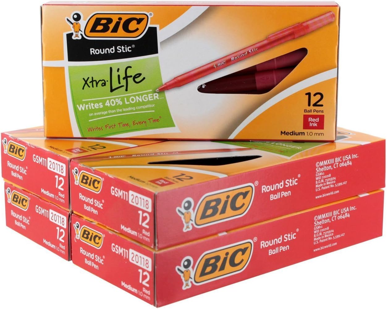 BOLÍGRAFO BIC ROUND STIC PUNTA MEDIA 1.0 MM TINTA ROJA PACK 60 UNIDADES - 1