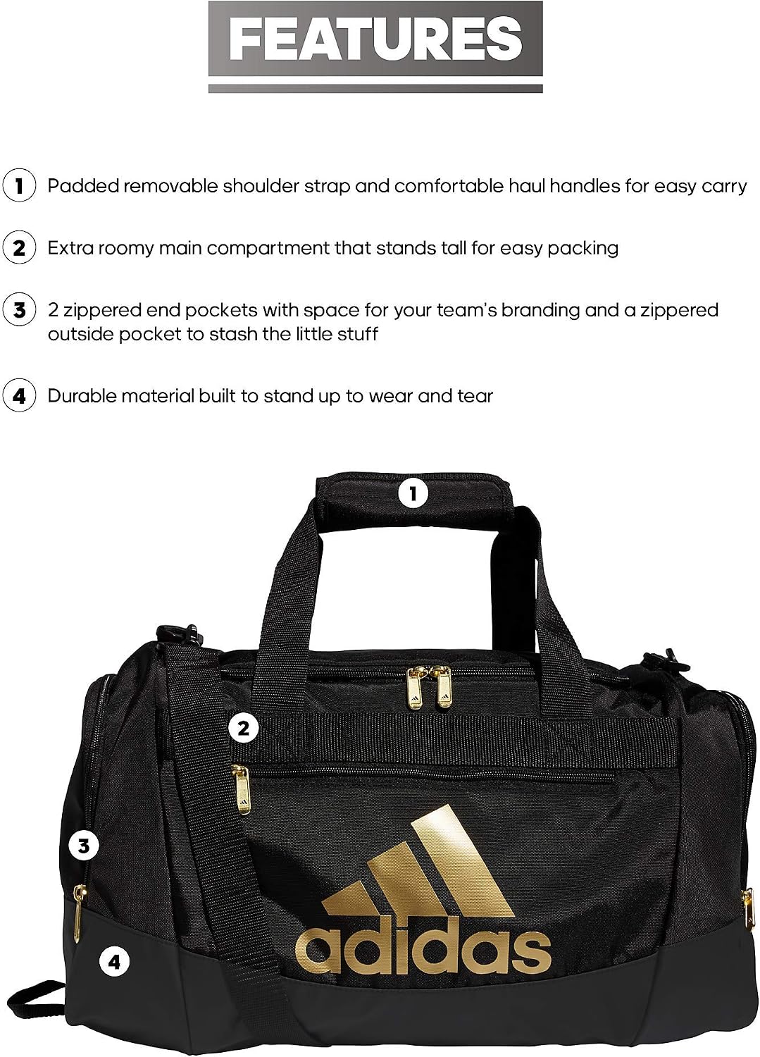 BOLSO DEPORTIVO ADIDAS DEFENDER 4.0 NEGRO Y DORADO METÁLICO - 2