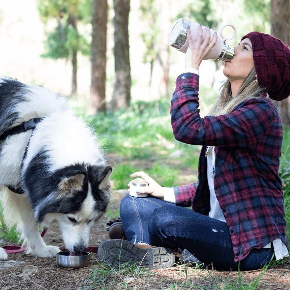BOTELLA DE AGUA ASOBU CON COMEDERO DESMONTABLE PARA PERROS 1.1 LITROS ACERO INOXIDABLE COLOR HUMO - 2
