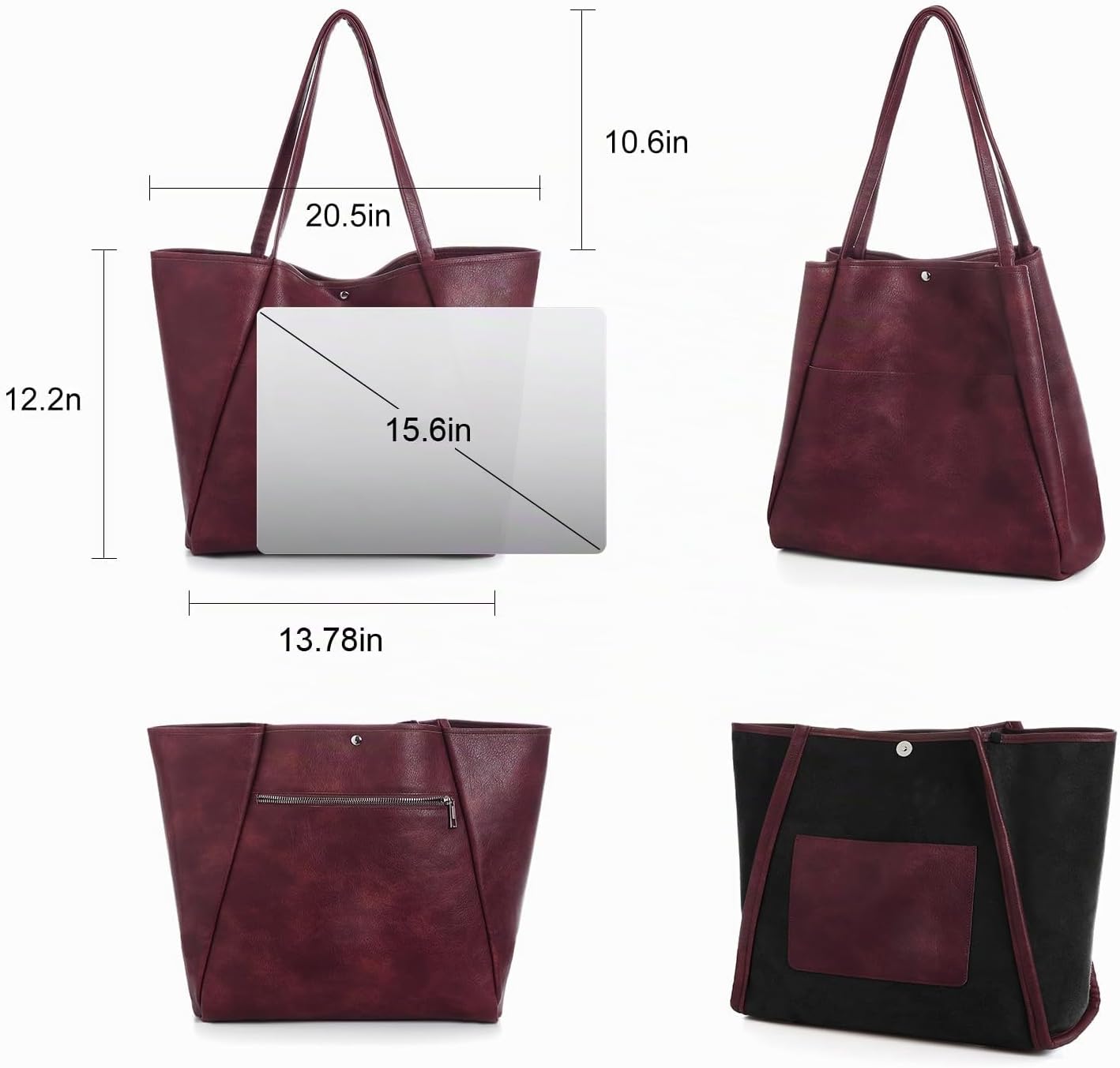 BOLSO TOTE BAG MONRICH CUERO VEGANO NEGRO GRANDE PARA MUJER - 3