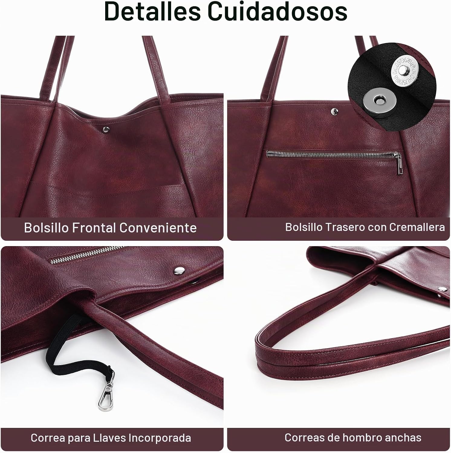 BOLSO TOTE BAG MONRICH CUERO VEGANO NEGRO GRANDE PARA MUJER - 4