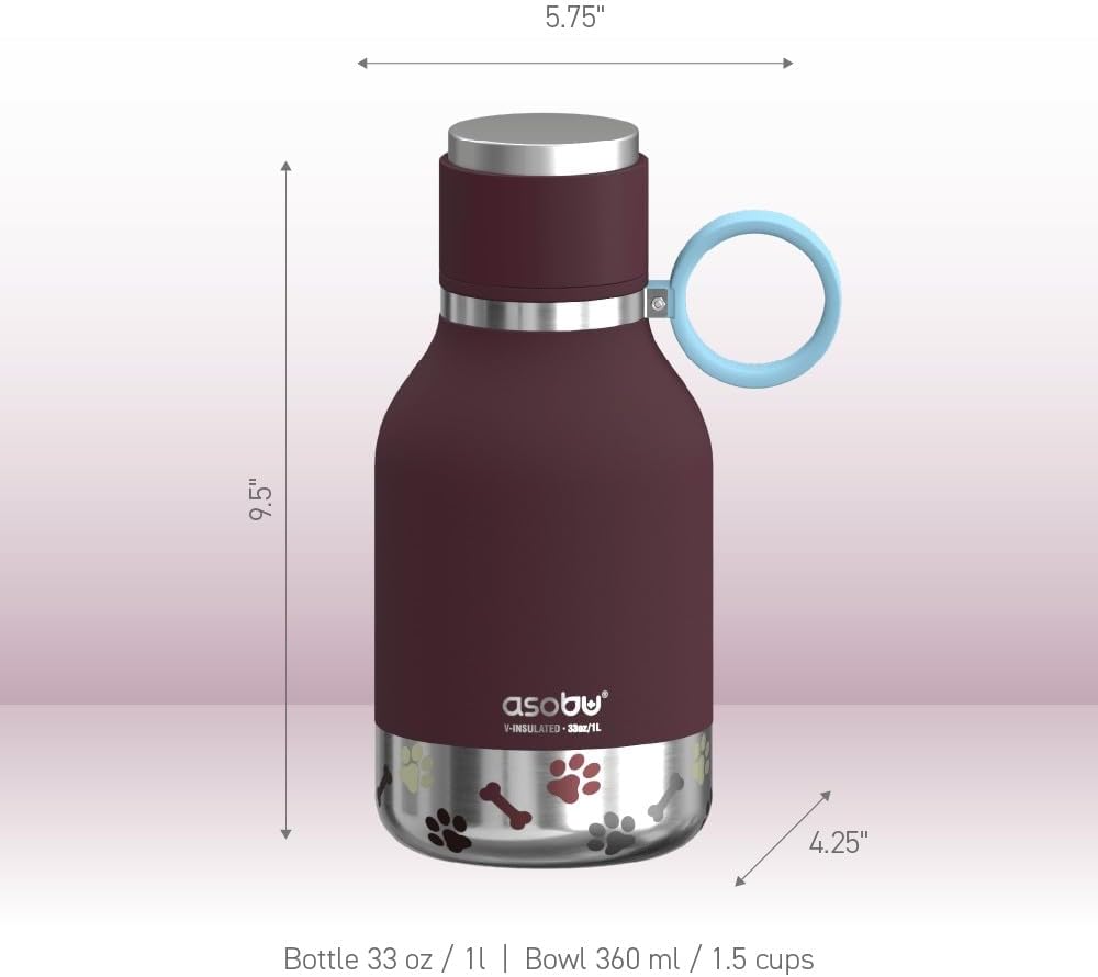 BOTELLA DE AGUA ASOBU BUDDY BOTTLE ACERO INOXIDABLE AISLANTE CON TAZÓN DESMONTABLE PARA PERRO BURDEO 37 OZ - 3