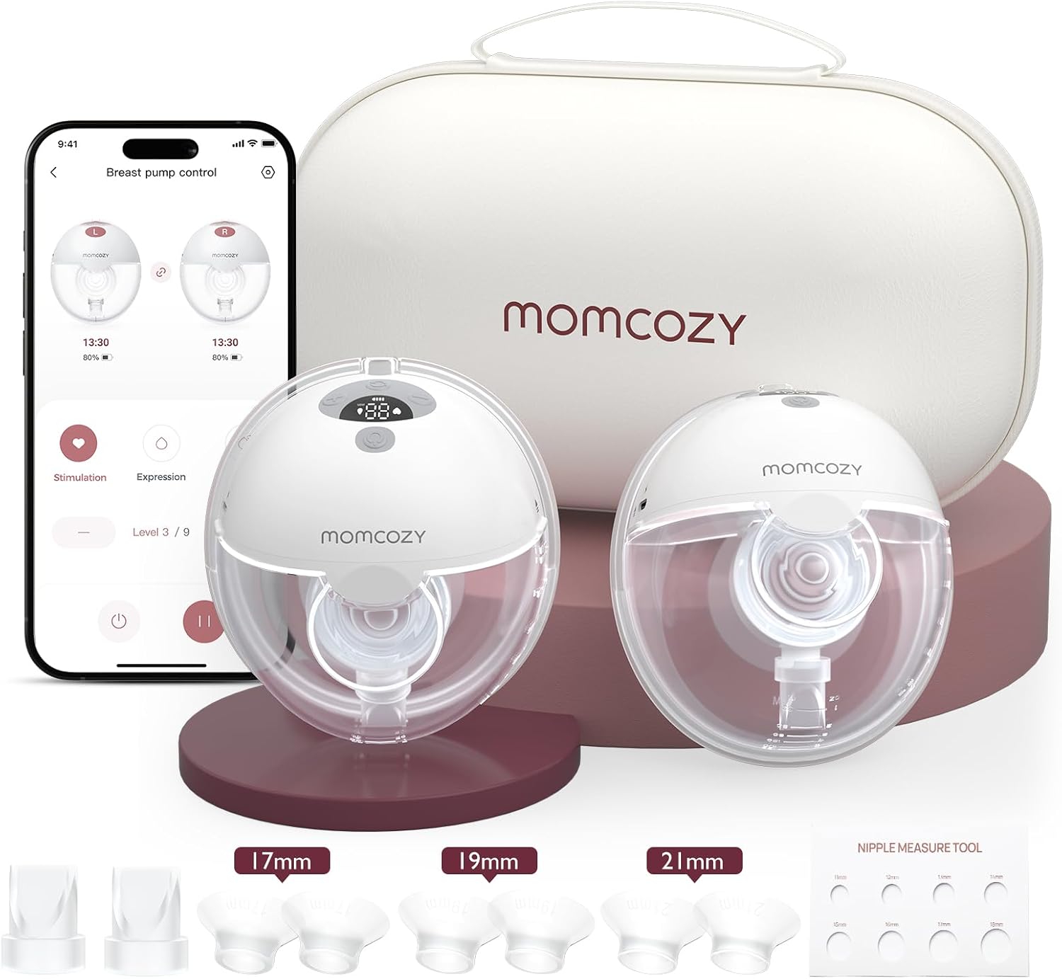 EXTRACTOR DE LECHE MOMCOZY M5 SMART CON CONTROL POR APP, PACK DE 2 UNIDADES, GRIS - 1