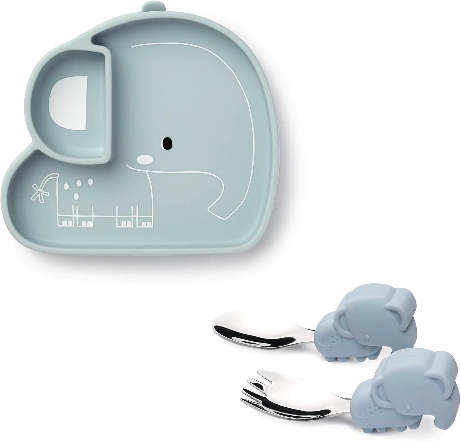 JUEGO DE ALIMENTACIÓN LOULOU LOLLIPOP CON PLATO DE SUCCIÓN, TENEDOR Y CUCHARA ELEFANTE - 1