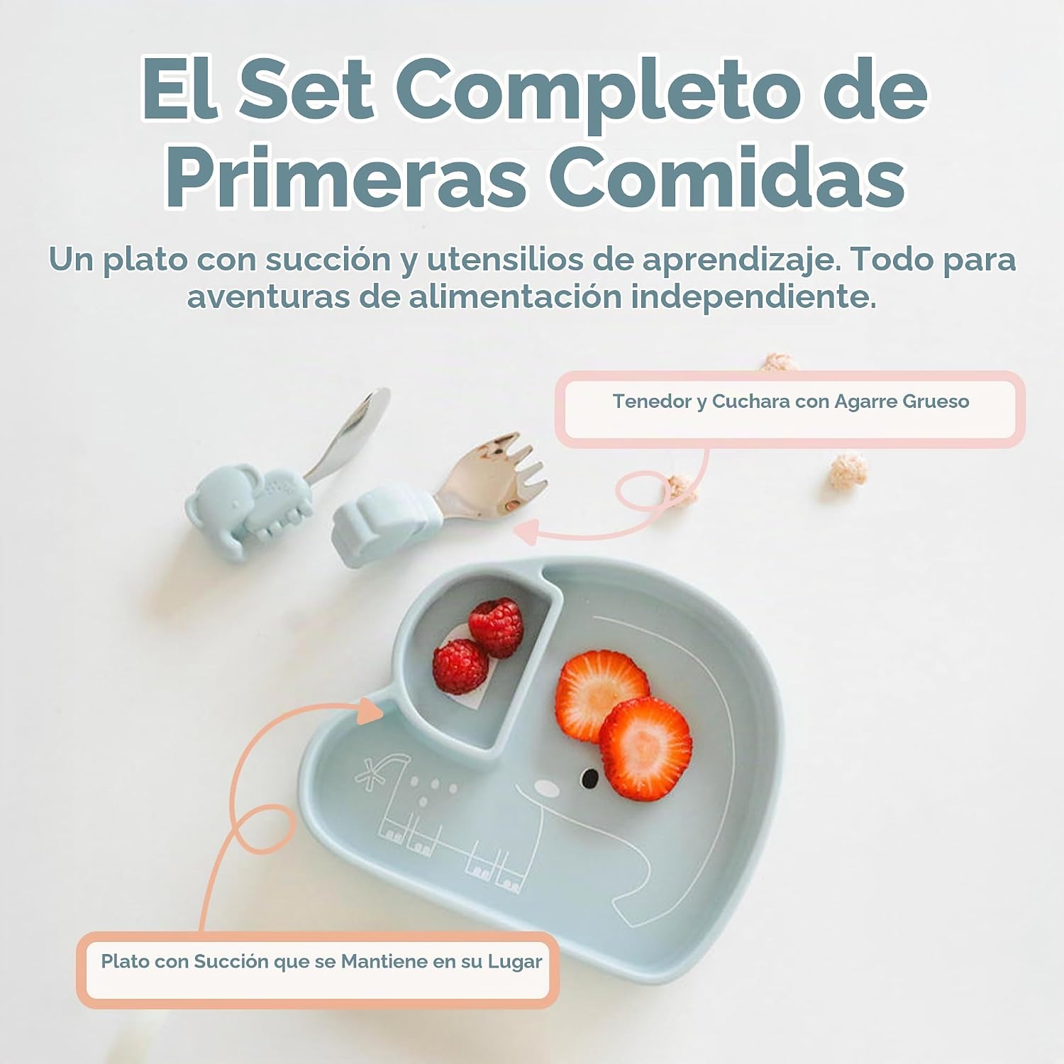 JUEGO DE ALIMENTACIÓN LOULOU LOLLIPOP CON PLATO DE SUCCIÓN, TENEDOR Y CUCHARA ELEFANTE - 2