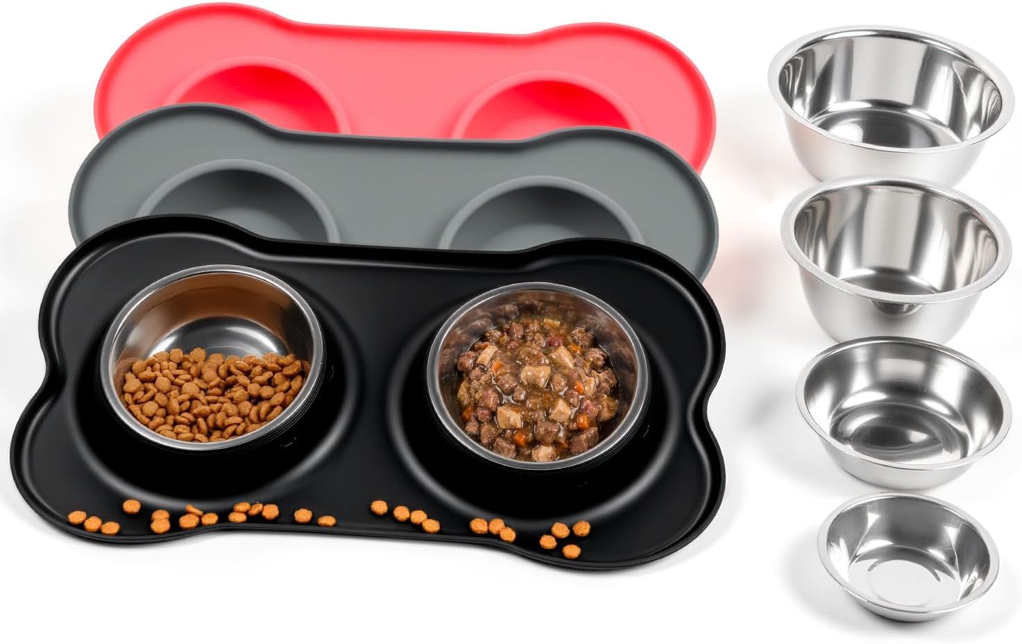 ESTACIÓN DE ALIMENTACIÓN PARA MASCOTAS CONLUN CON TAPETE DE SILICONA, TALLA M, NEGRO - 1