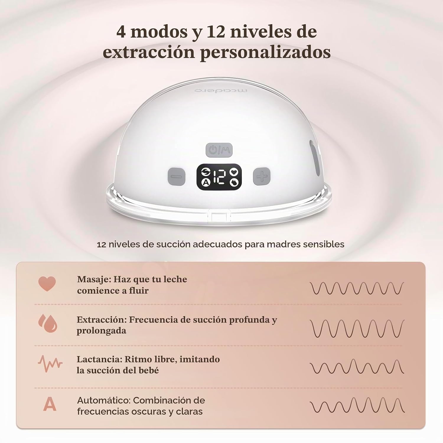 EXTRACTOR DE LECHE MCADERO M1 UPGRADE PORTÁTIL CON 4 MODOS Y 12 NIVELES, PACK DE 2 UNIDADES BLANCO - 2
