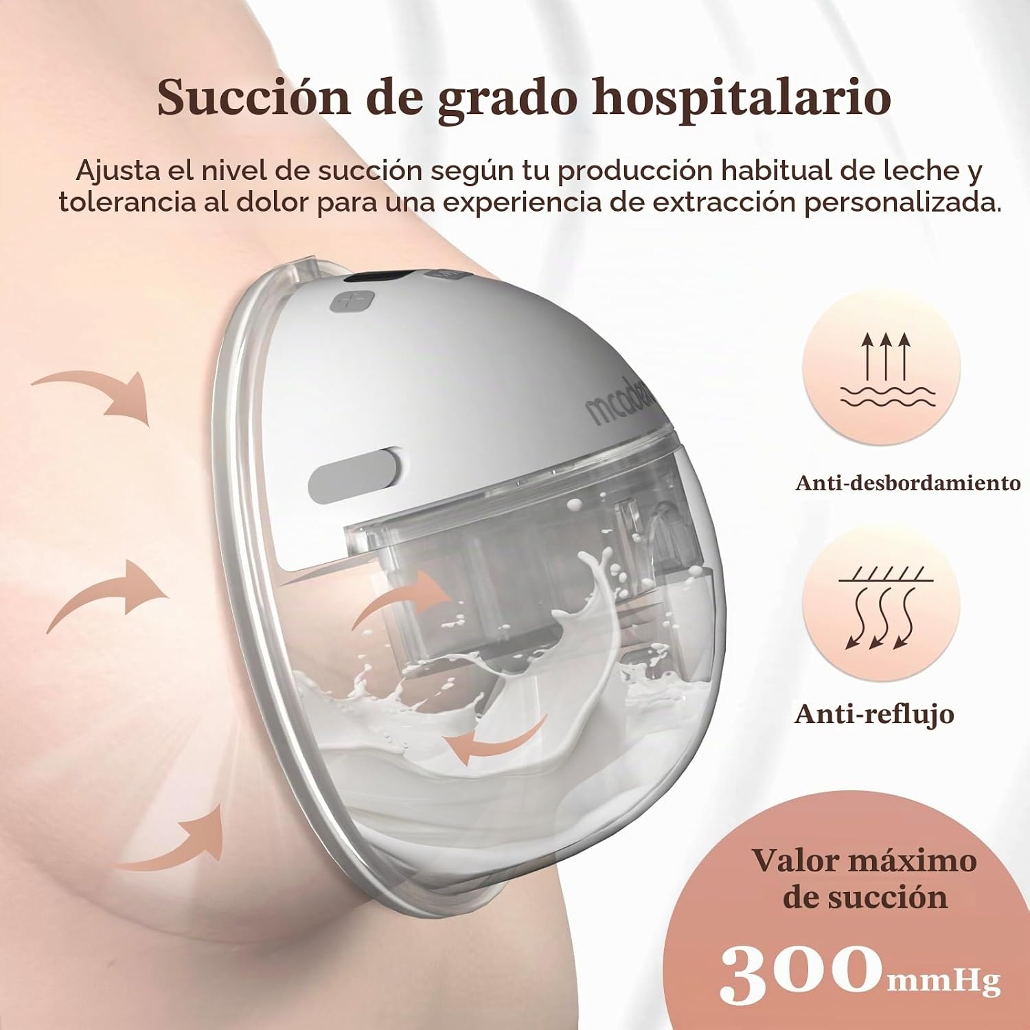 EXTRACTOR DE LECHE MCADERO M1 UPGRADE PORTÁTIL CON 4 MODOS Y 12 NIVELES, PACK DE 2 UNIDADES BLANCO - 3