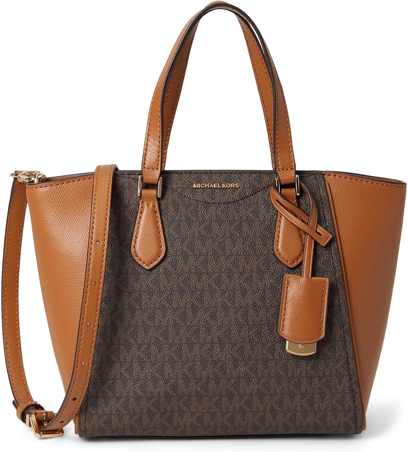 BOLSO CRUZADO PEQUEÑO MICHAEL KORS TARYN CONVERTIBLE MARRÓN CON HERRAJES DORADOS - 1