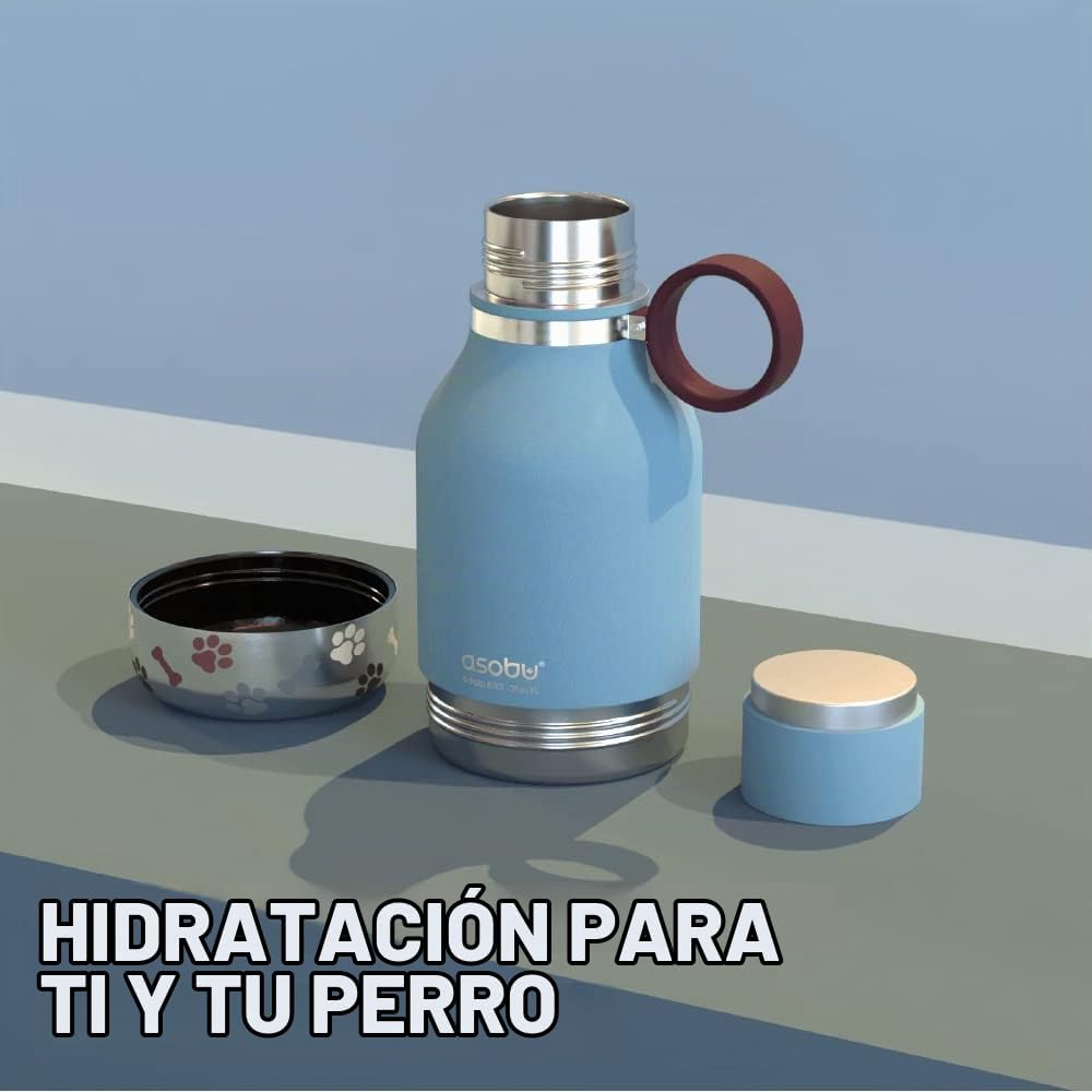 BOTELLA DE AGUA AISLANTE ASOBU CON TAZÓN DESMONTABLE PARA PERRO 1.1 LITROS AZUL - 2