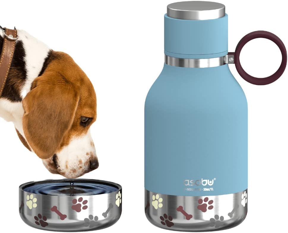 BOTELLA DE AGUA AISLANTE ASOBU CON TAZÓN DESMONTABLE PARA PERRO 1.1 LITROS AZUL - 4
