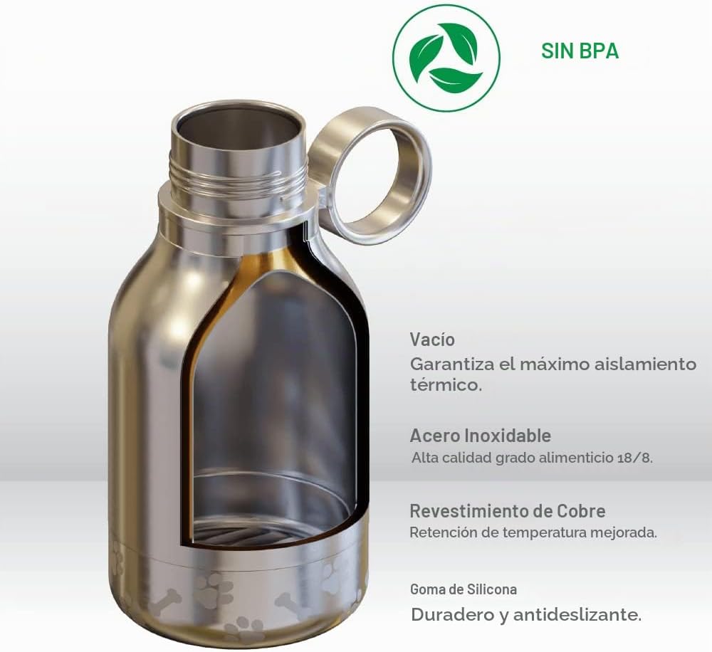 BOTELLA DE AGUA AISLANTE ASOBU CON TAZÓN DESMONTABLE PARA PERRO 1.1 LITROS AZUL - 5