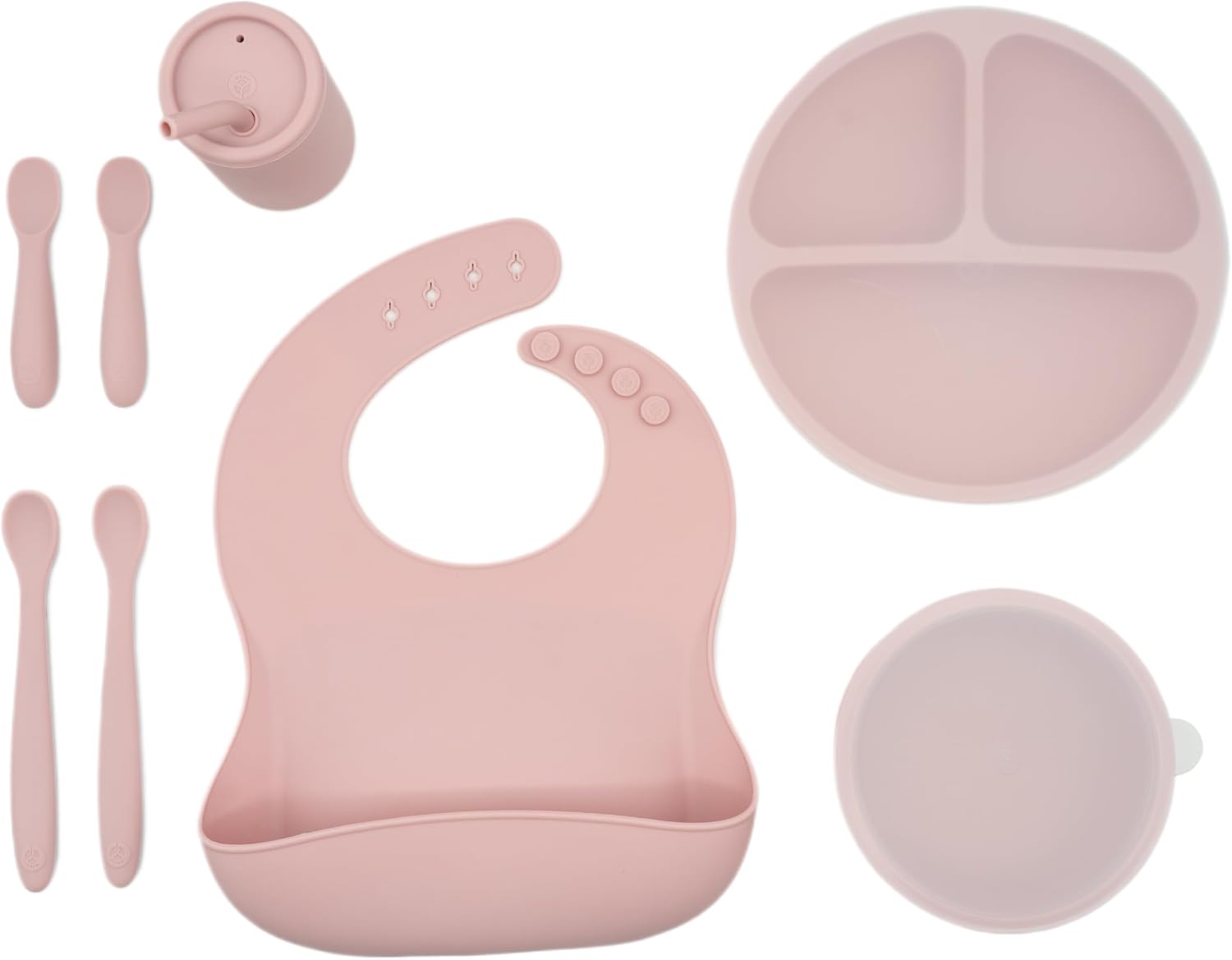 SET DE ALIMENTACIÓN WEESPROUT CON CUENCO DE SUCCIÓN, CUCHARAS, BABERO Y VASO ROSA - 1
