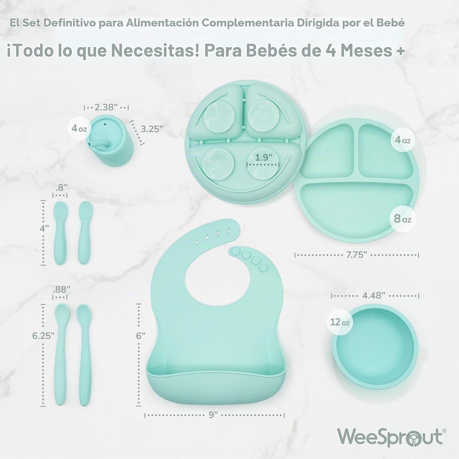 SET DE ALIMENTACIÓN WEESPROUT CON CUENCO DE SUCCIÓN, CUCHARAS, BABERO Y VASO ROSA - 2