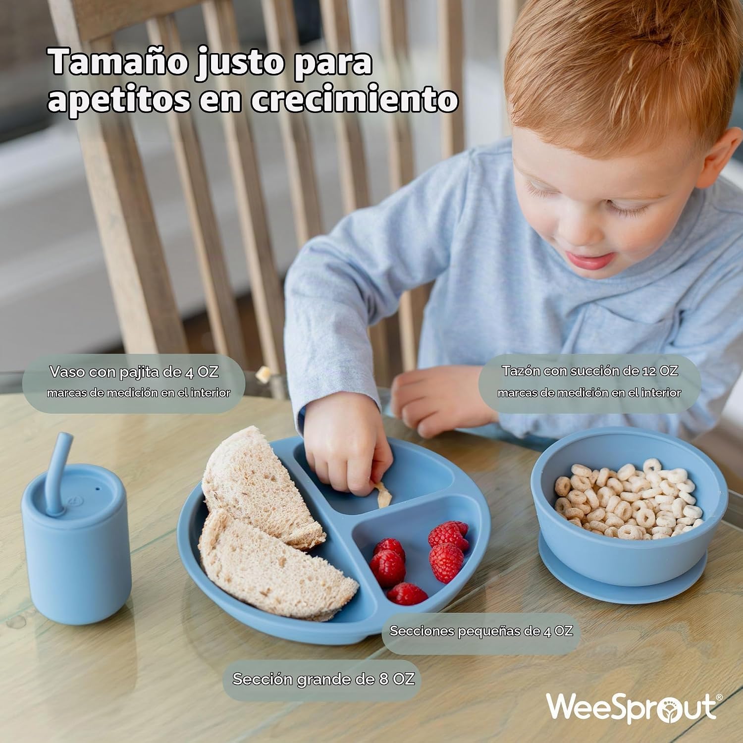 SET DE ALIMENTACIÓN WEESPROUT CON CUENCO DE SUCCIÓN, CUCHARAS, BABERO Y VASO ROSA - 3