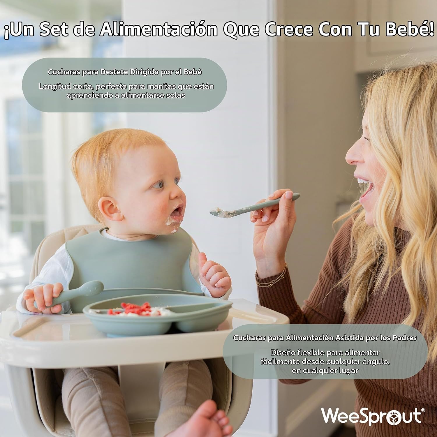 SET DE ALIMENTACIÓN WEESPROUT CON CUENCO DE SUCCIÓN, CUCHARAS, BABERO Y VASO ROSA - 4