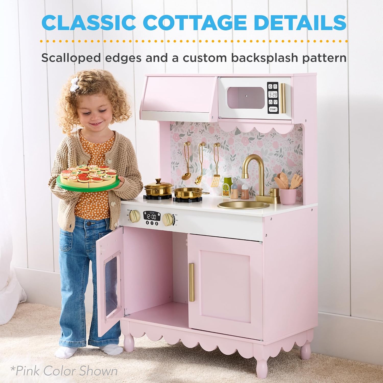 COCINA DE JUGUETE BEST CHOICE PRODUCTS COTTAGE DE MADERA CON ACCESORIOS COLOR MANTEQUILLA - 3