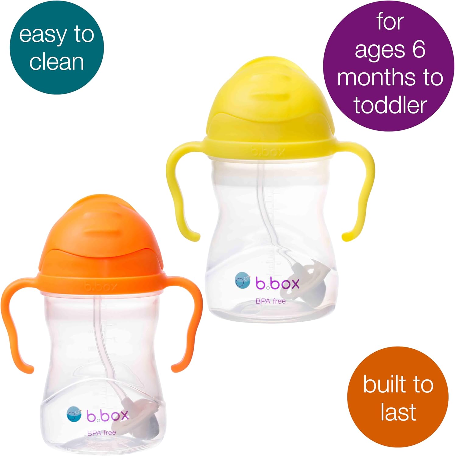 VASO SIPPY CUP B.BOX CON PAJITA PONDERADA 2 UNIDADES 237ML LIMÓN Y NARANJA - 3