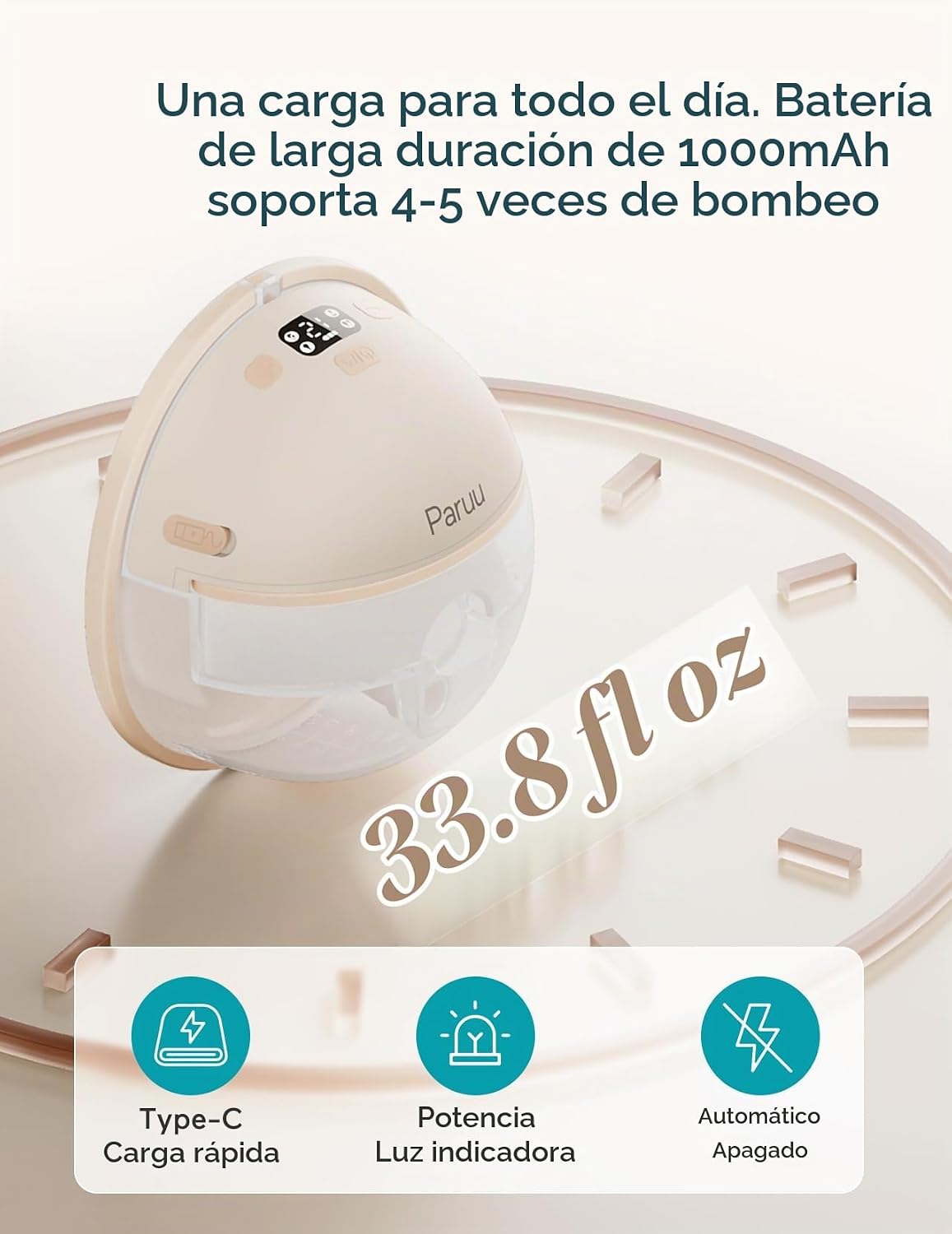EXTRACTOR DE LECHE PARUU P16 PORTÁTIL MANOS LIBRES 4 MODOS 12 NIVELES PACK 2 UNIDADES COLOR NUDE - 5