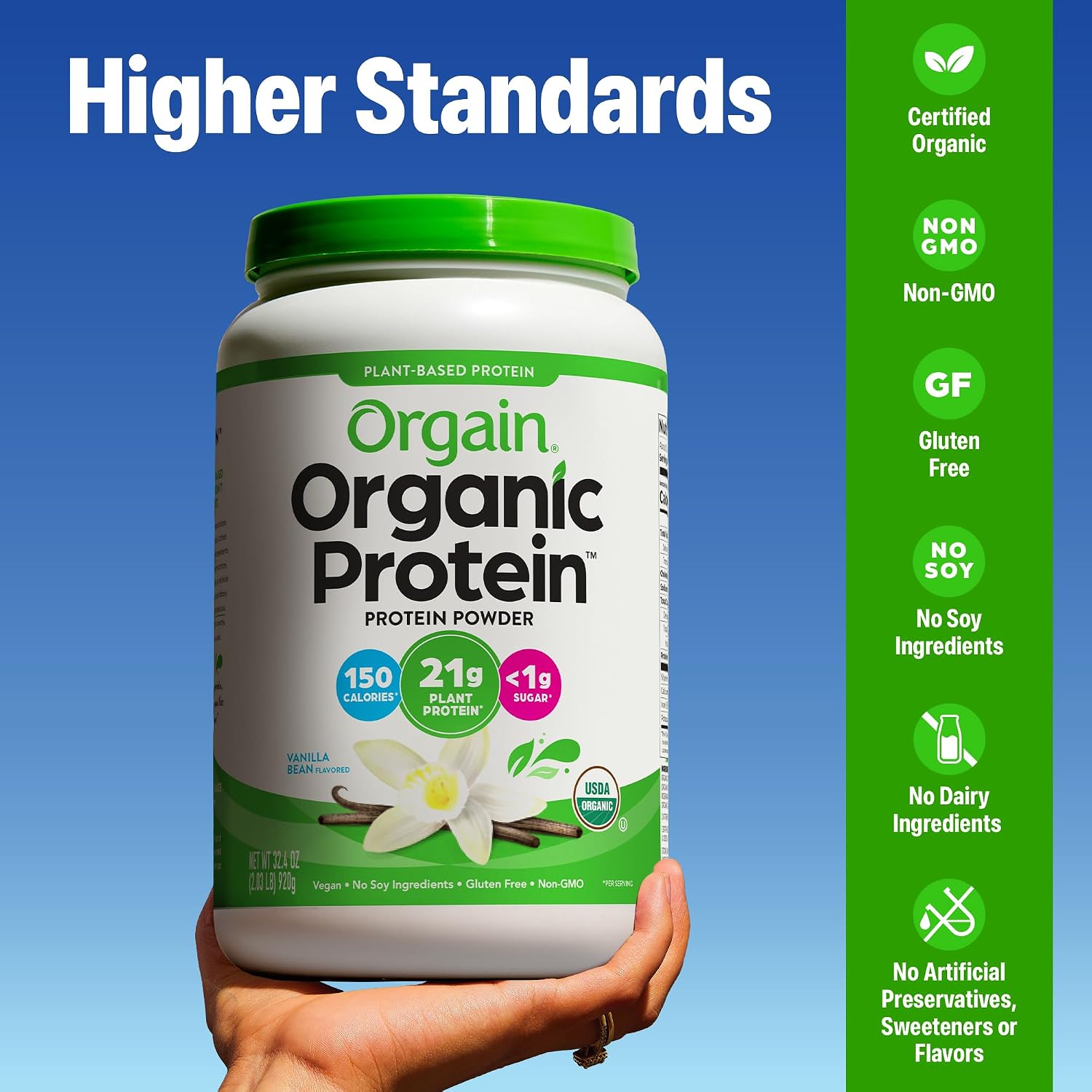 POLVO DE PROTEÍNA ORGÁNICA VEGANA ORGAIN VAINILLA BEAN 21G 2.03 LB - 4