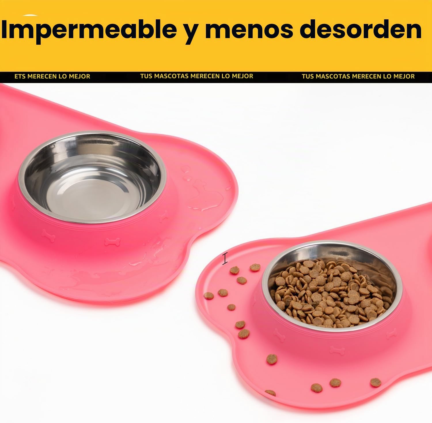 COMEDERO PARA PERROS CONLUN CON TAPETE DE SILICONA ANTIDERRAMES TAMAÑO S ROSA - 5