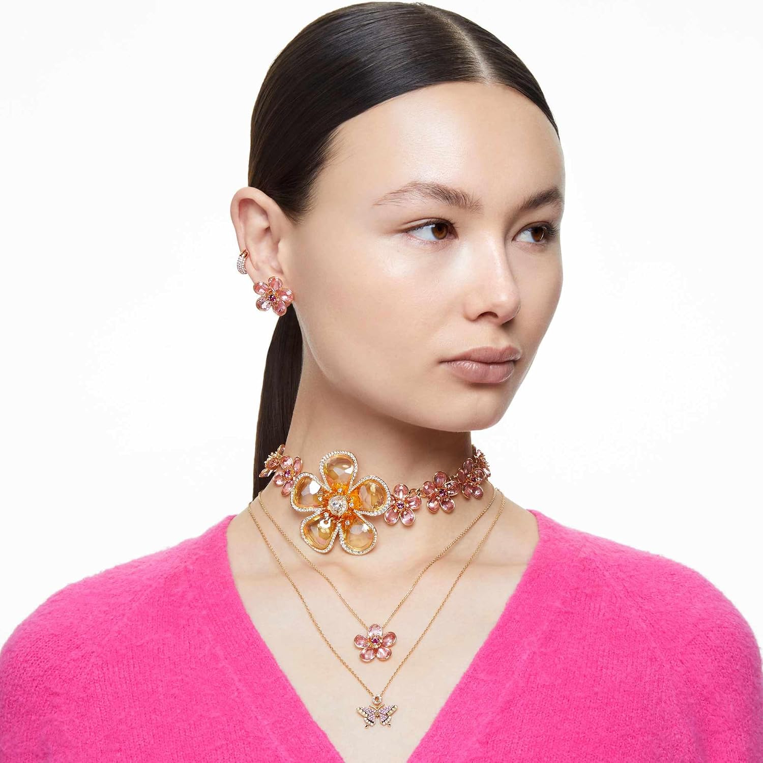 PENDIENTES DE ARO SWAROVSKI DEXTERA CRYSTAL PAVÉ MINI HOOP ORO ROSA - 4
