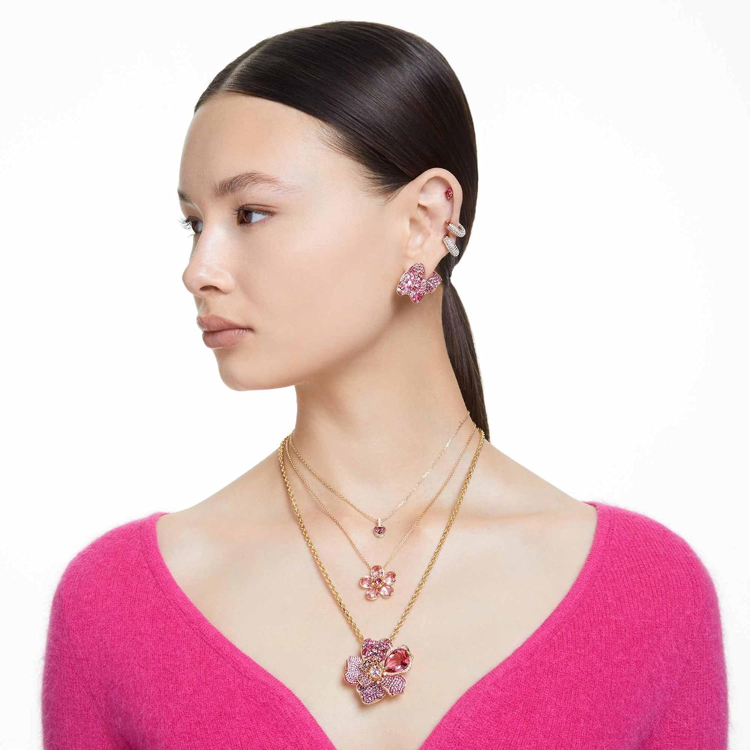 PENDIENTES DE ARO SWAROVSKI DEXTERA CRYSTAL PAVÉ MINI HOOP ORO ROSA - 5