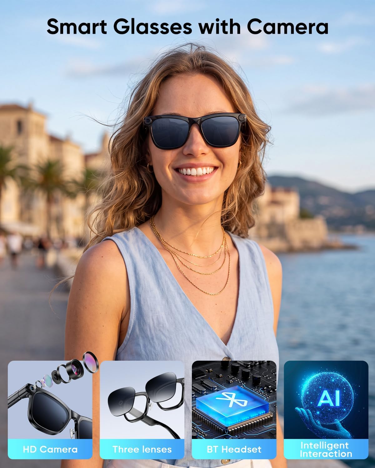 GAFAS INTELIGENTES CJKAO CON CÁMARA 8MP PARA FOTOS Y VIDEOS - 2