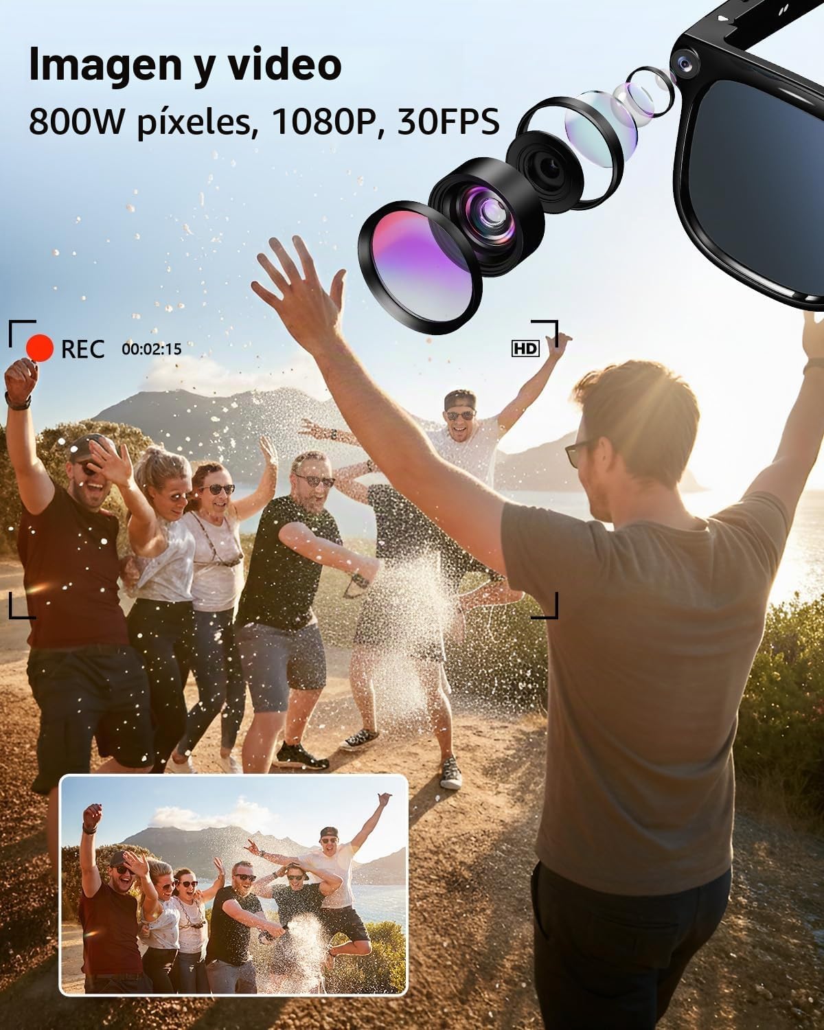 GAFAS INTELIGENTES CJKAO CON CÁMARA 8MP PARA FOTOS Y VIDEOS - 3