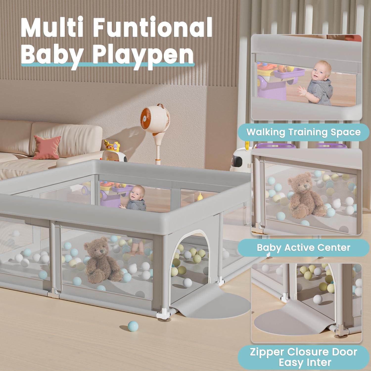 CORRAL HIAKSEDT BABY PLAYPEN 50X50 PULGADAS PARA BEBÉS Y NIÑOS PEQUEÑOS - 4