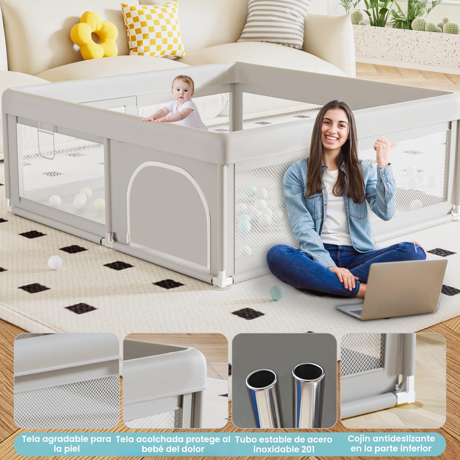 CORRAL HIAKSEDT BABY PLAYPEN 50X50 PULGADAS PARA BEBÉS Y NIÑOS PEQUEÑOS - 5
