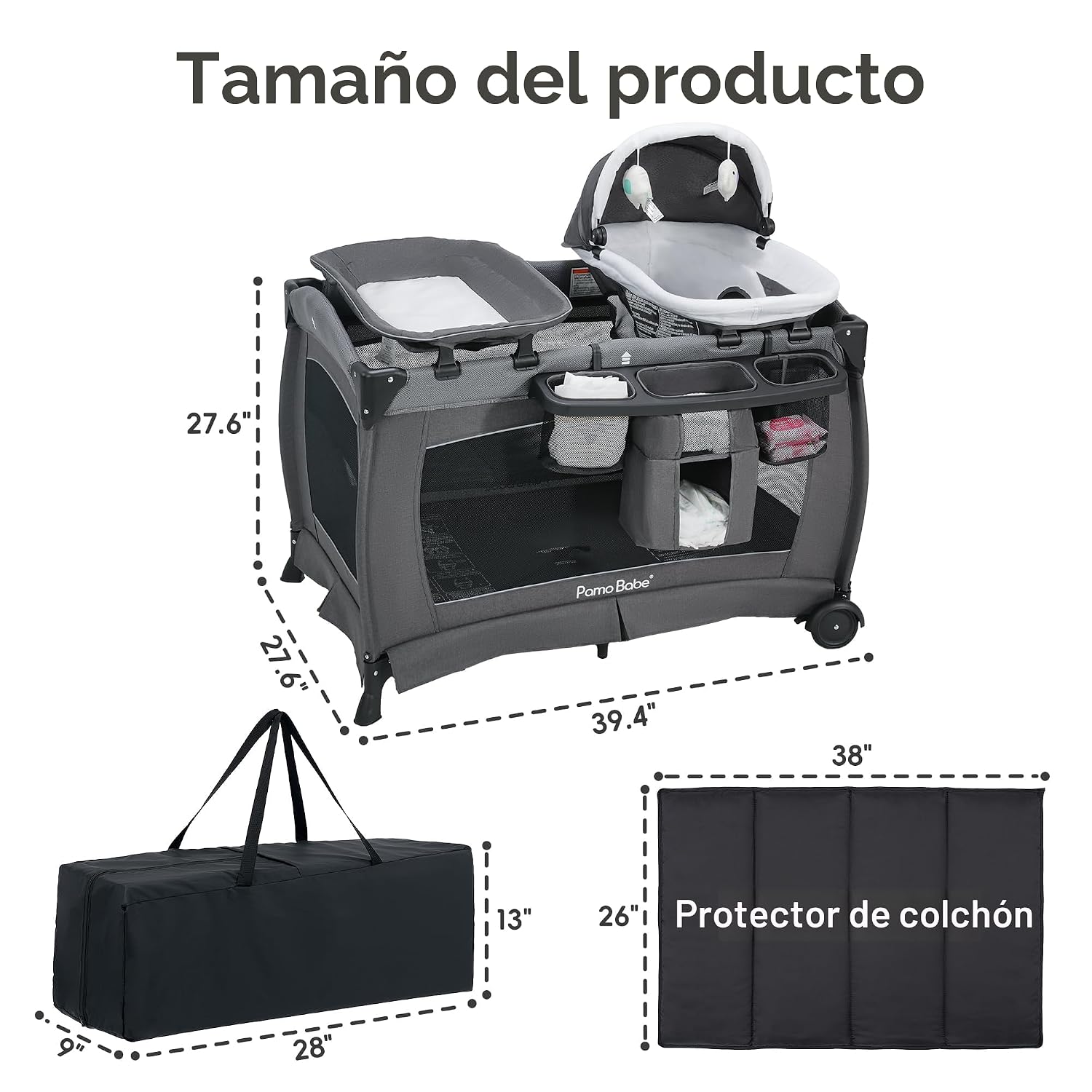 CORRAL PAMO BABE 4 EN 1 CON BASSINET Y CAMBIADOR NEGRO - 2