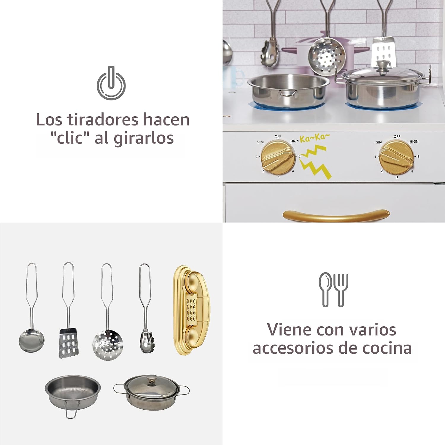COCINA DE JUGUETE DE MADERA TOUCH US CON LUCES, FREGADERO, HORNO Y MICROONDAS PARA NIÑOS 3-8 AÑOS - 5