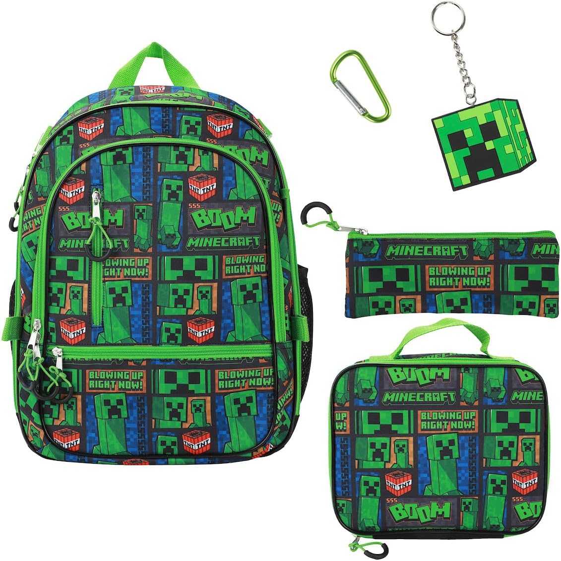 MOCHILA BIOWORLD MINECRAFT INFANTIL VERDE CONJUNTO 5 PIEZAS - 1