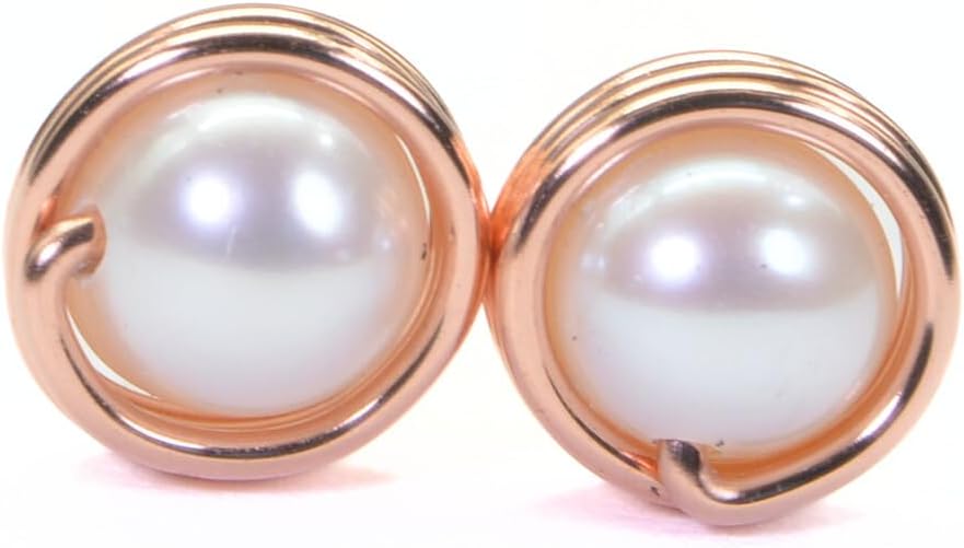 ARETES DE PIEDRA DE LUNA NATURAL ENVUELTOS EN COBRE 6MM - 1