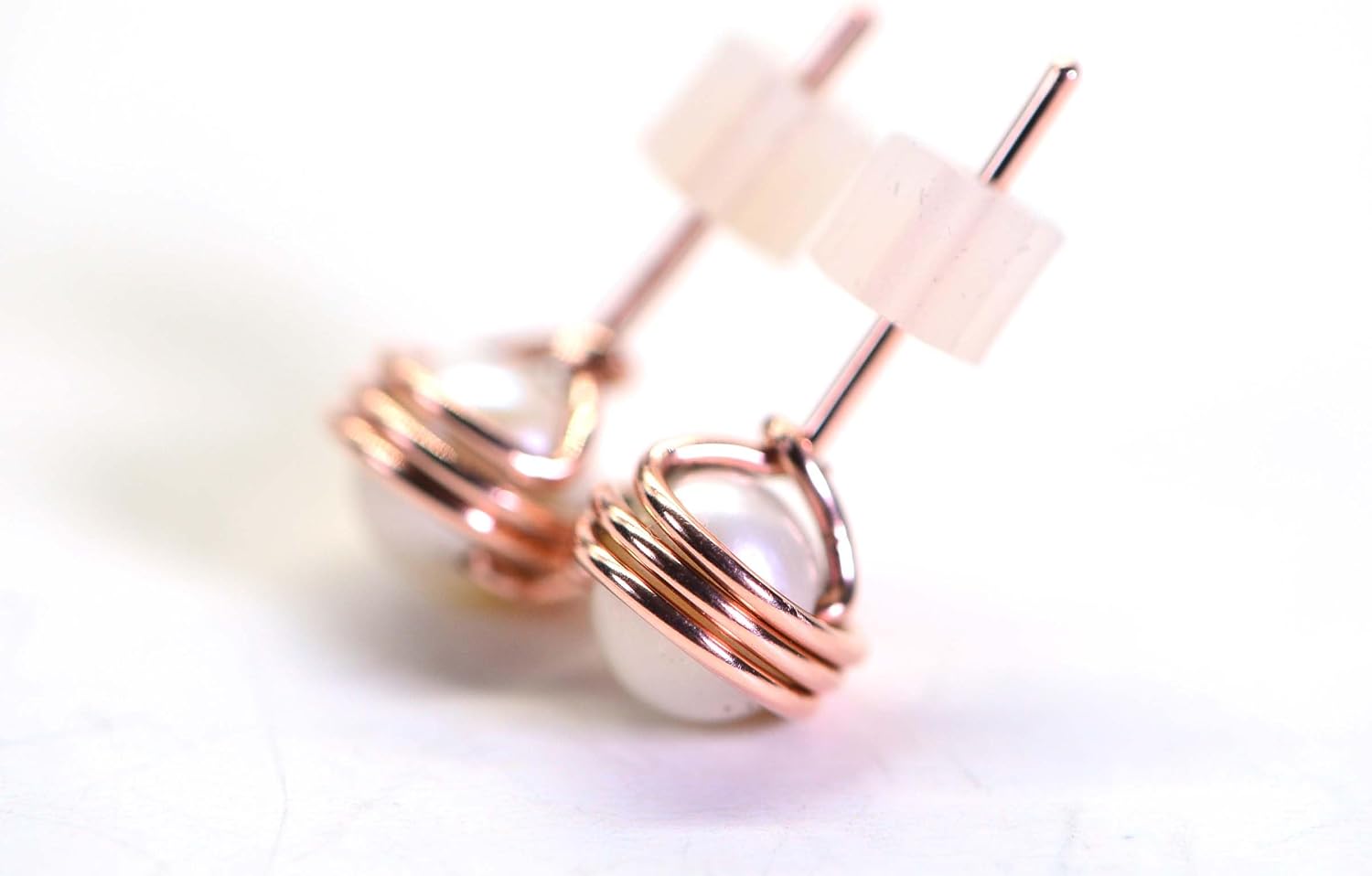 ARETES DE PIEDRA DE LUNA NATURAL ENVUELTOS EN COBRE 6MM - 3