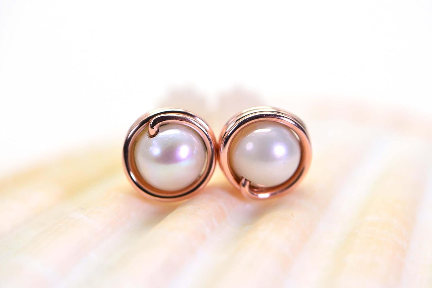 ARETES DE PIEDRA DE LUNA NATURAL ENVUELTOS EN COBRE 6MM - 4