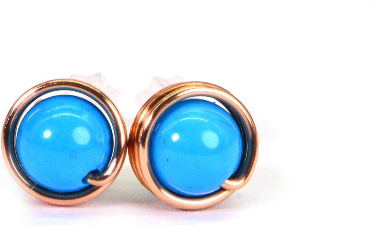 ARETES DE PIEDRA DE LUNA NATURAL ENVUELTOS EN COBRE 6MM - 1