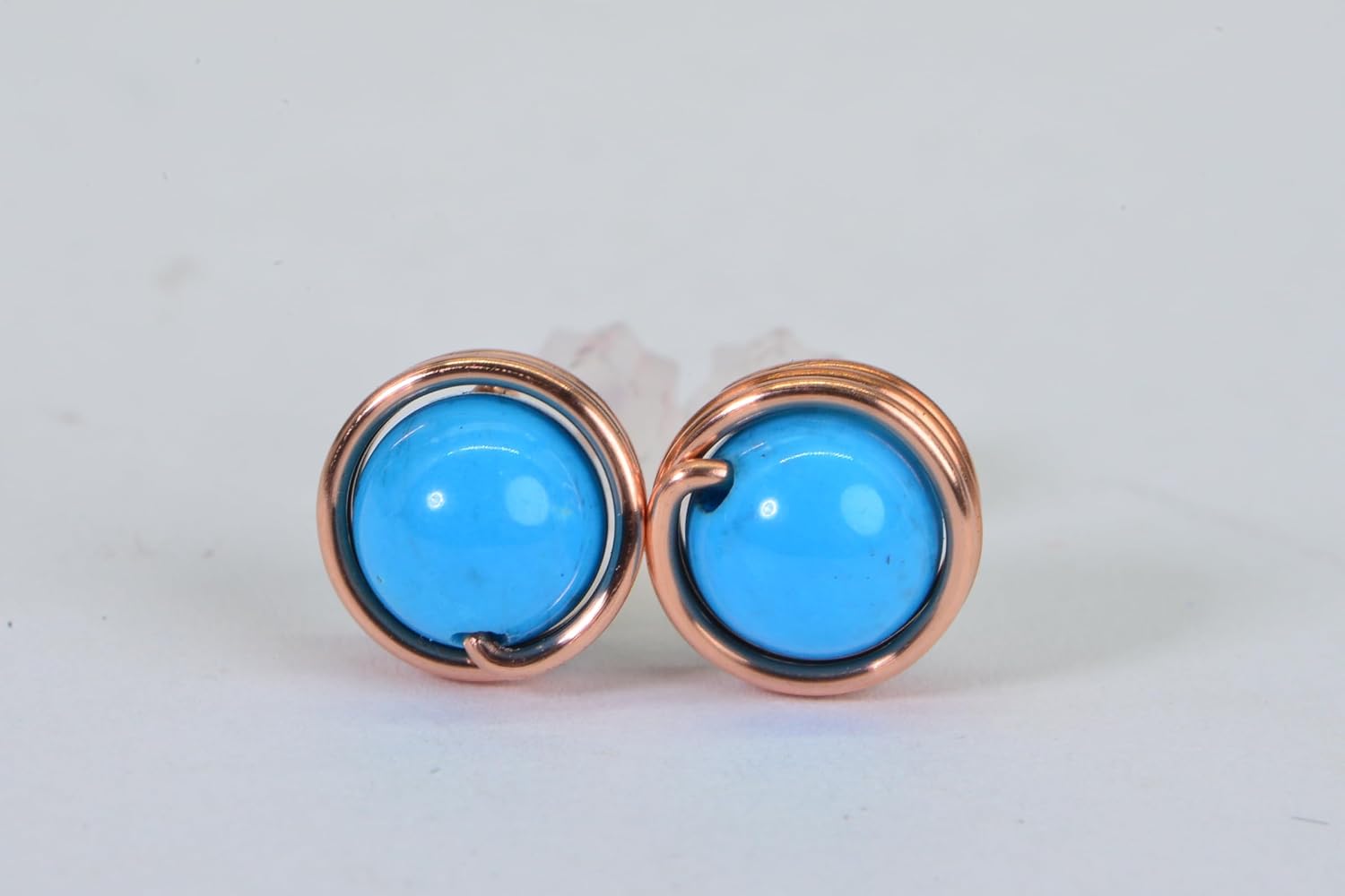 ARETES DE PIEDRA DE LUNA NATURAL ENVUELTOS EN COBRE 6MM - 3