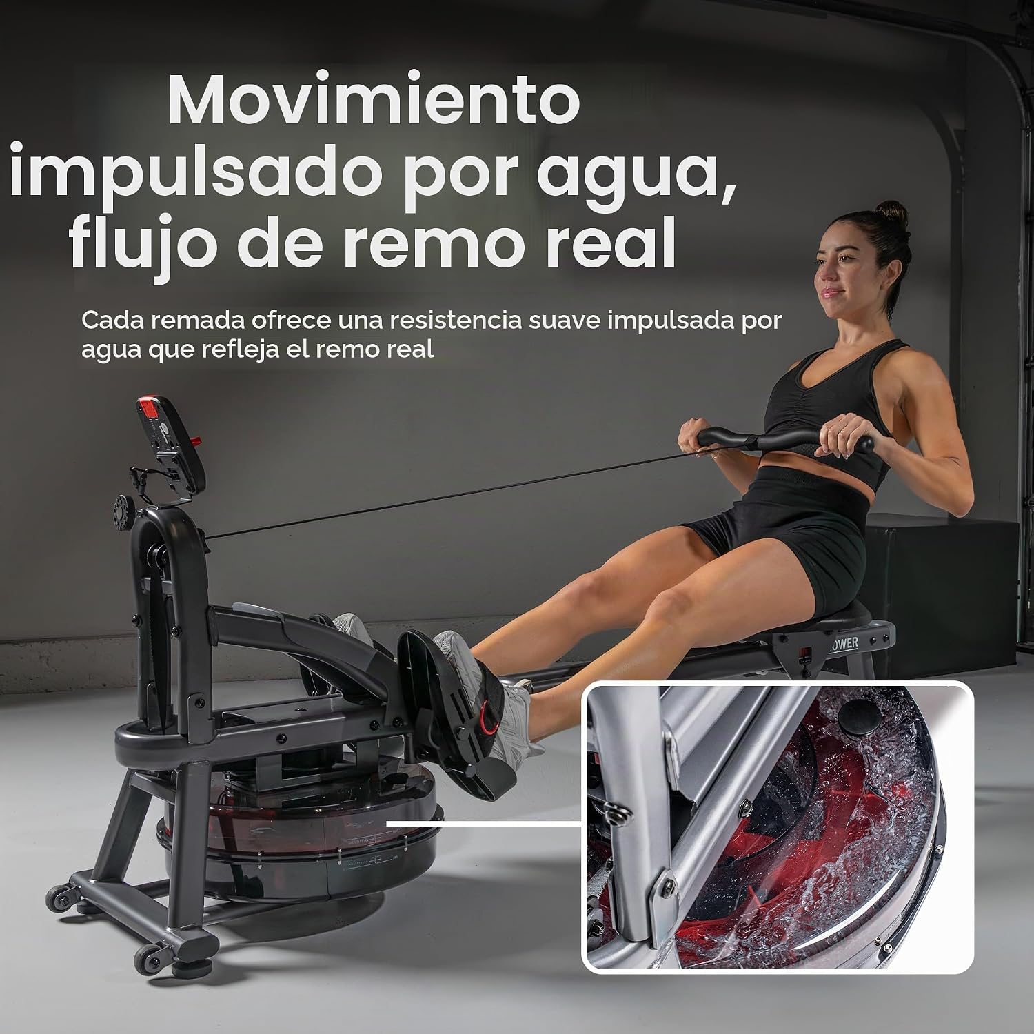 MÁQUINA DE REMO SUNNY HEALTH Y FITNESS PREMIUM WATER ROWER CON RESISTENCIA DINÁMICA Y ALMACENAMIENTO VERTICAL - 2