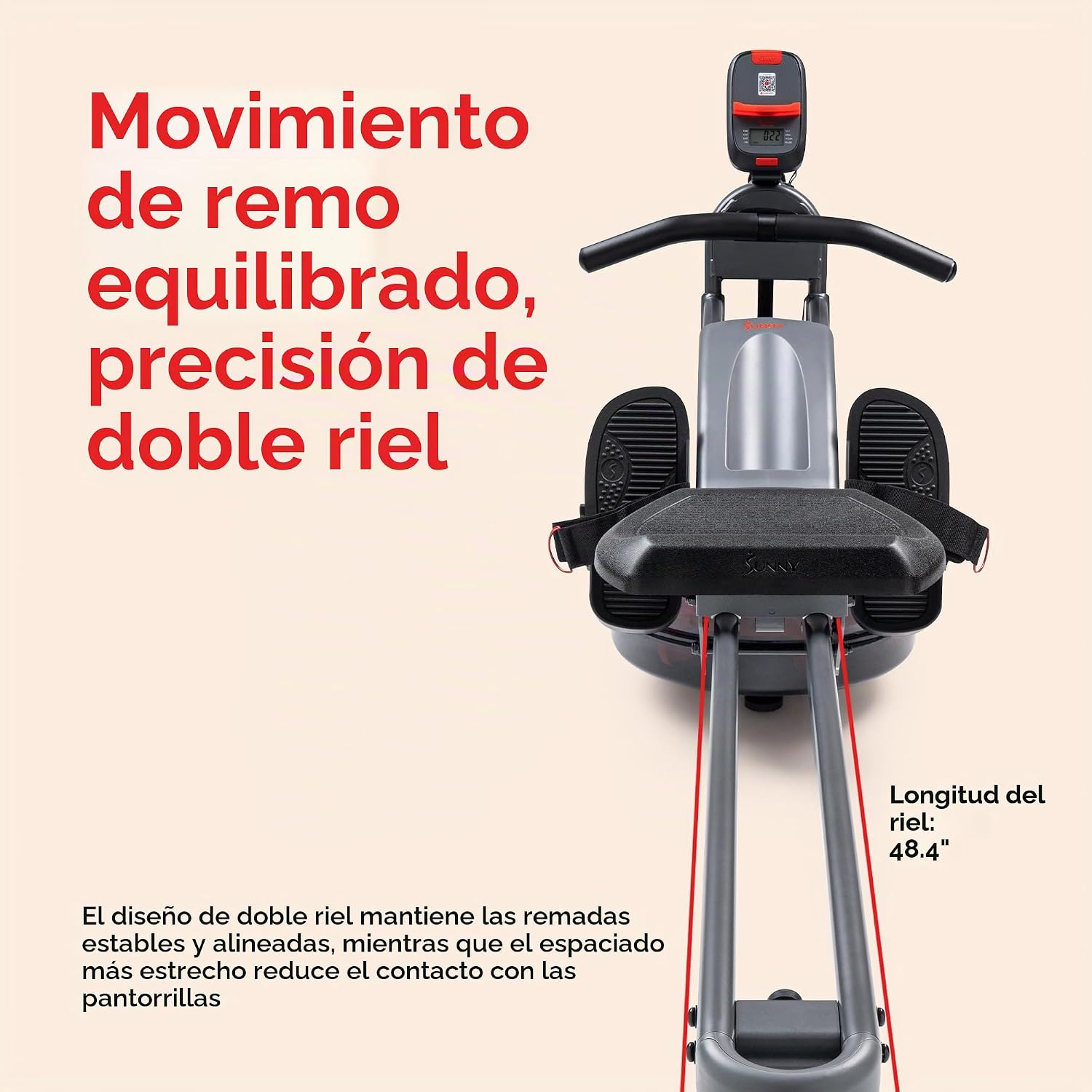 MÁQUINA DE REMO SUNNY HEALTH Y FITNESS PREMIUM WATER ROWER CON RESISTENCIA DINÁMICA Y ALMACENAMIENTO VERTICAL - 5