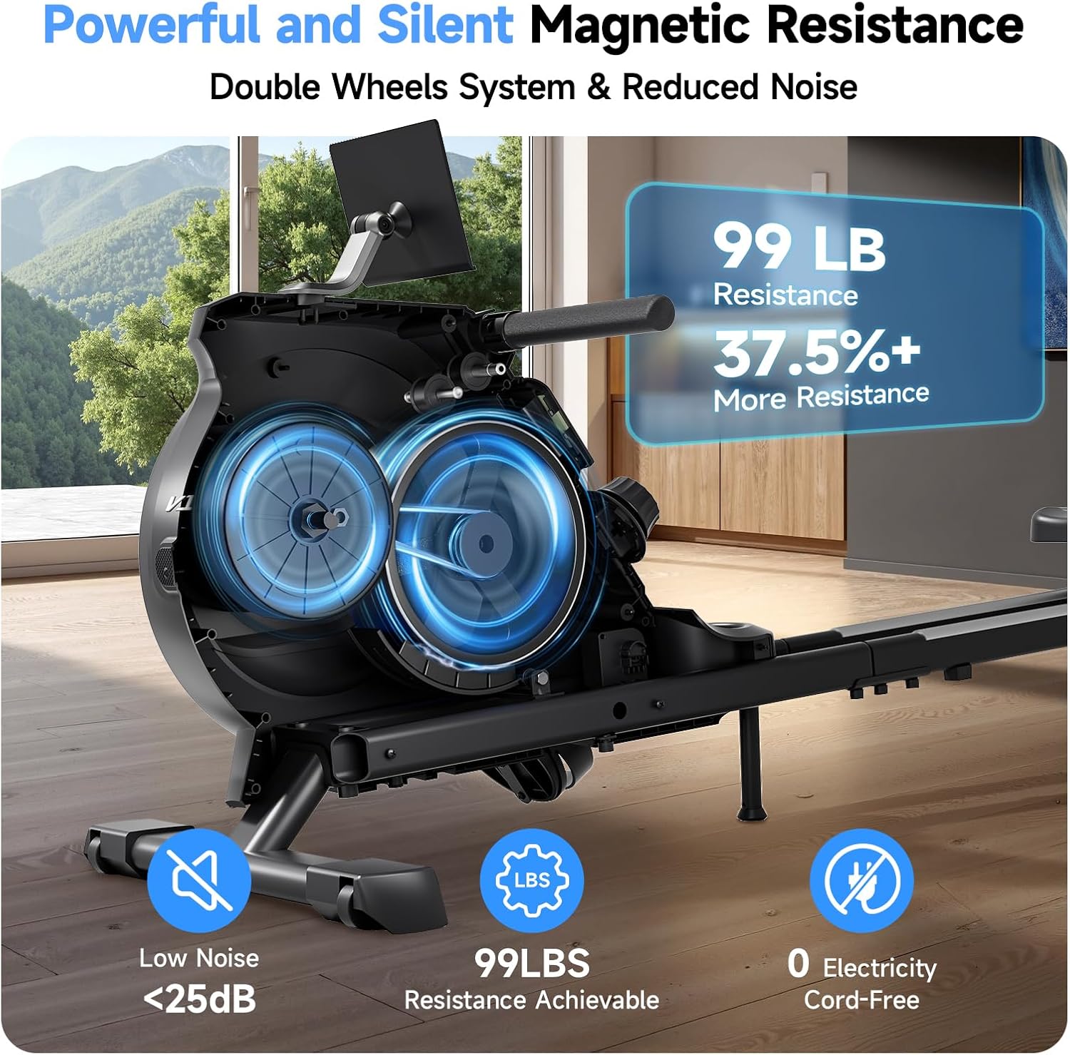 MÁQUINA DE REMO MAGNÉTICA YPOO 350 LB PLEGABLE CON 16 NIVELES DE RESISTENCIA - 2
