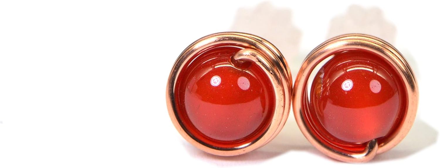 ARETES DE PIEDRA DE LUNA NATURAL ENVUELTOS EN COBRE 6MM - 1