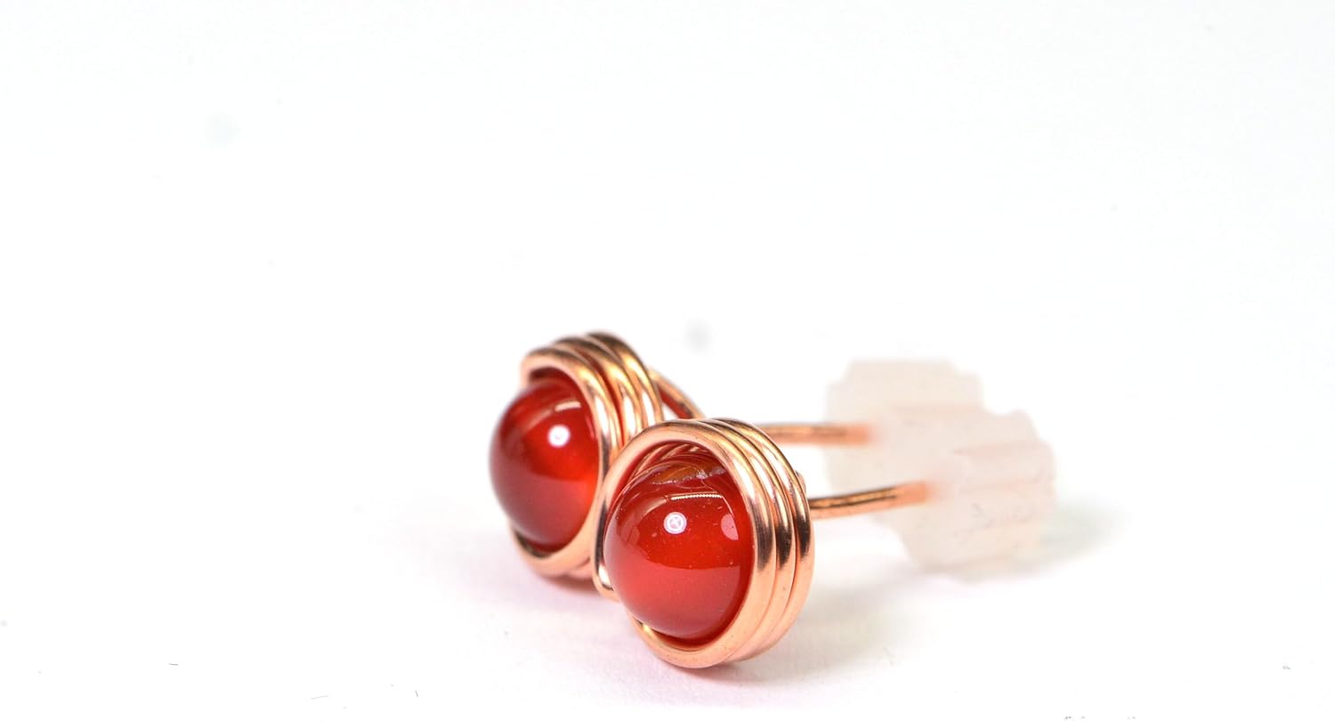 ARETES DE PIEDRA DE LUNA NATURAL ENVUELTOS EN COBRE 6MM - 2