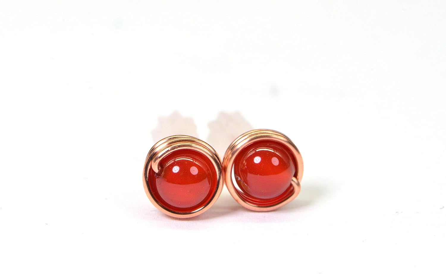 ARETES DE PIEDRA DE LUNA NATURAL ENVUELTOS EN COBRE 6MM - 3