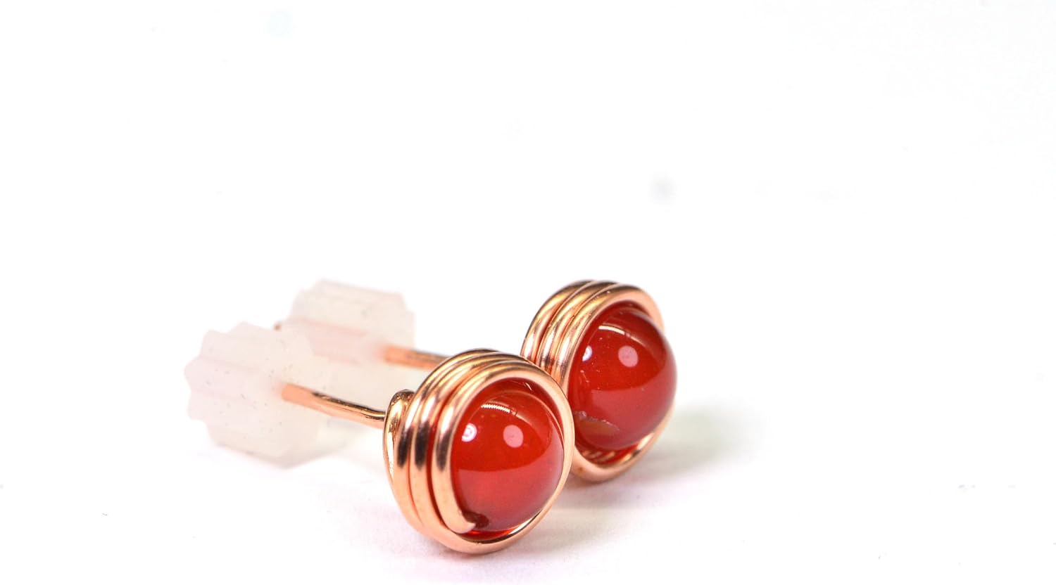 ARETES DE PIEDRA DE LUNA NATURAL ENVUELTOS EN COBRE 6MM - 4
