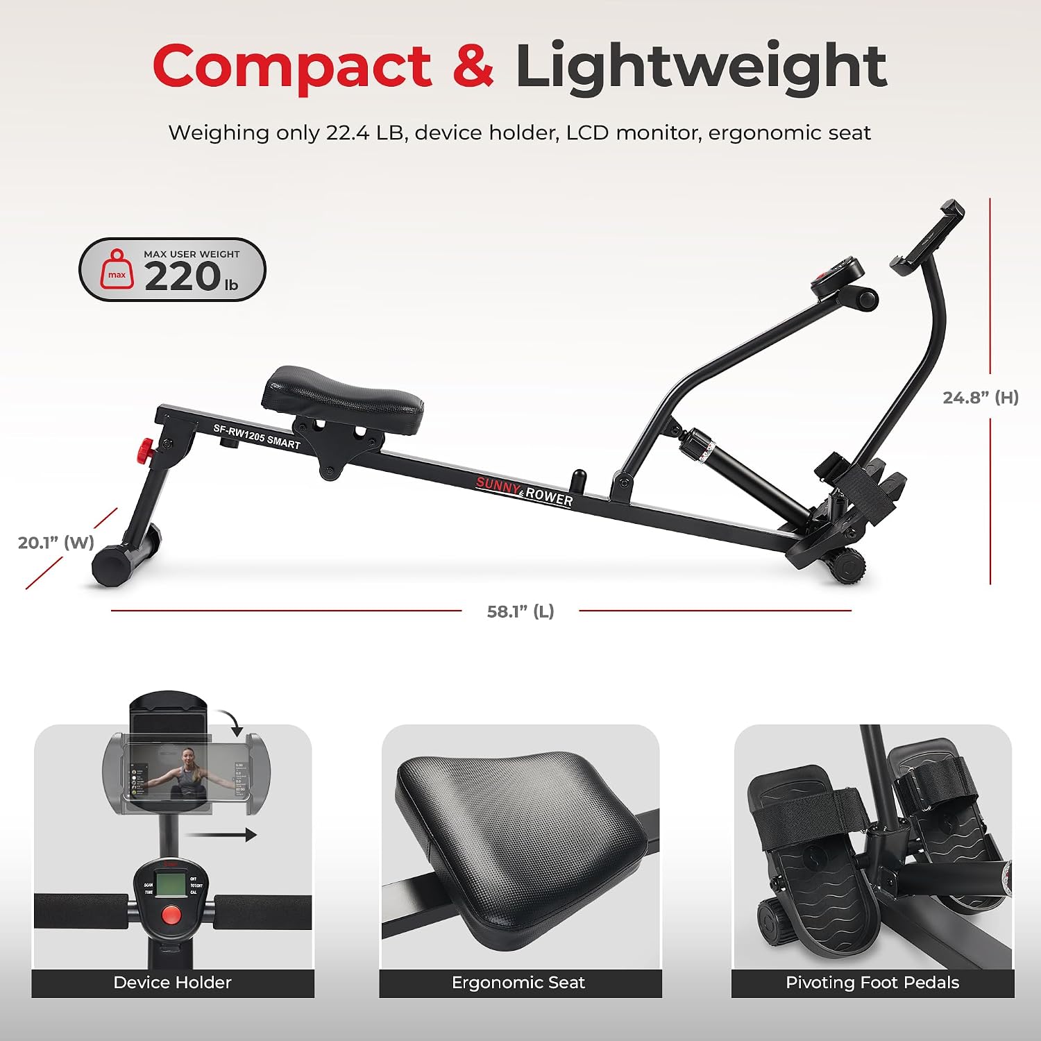 BOGADOR SUNNY HEALTH Y FITNESS COMPACT HYDRAULIC CON 12 NIVELES DE RESISTENCIA - 5